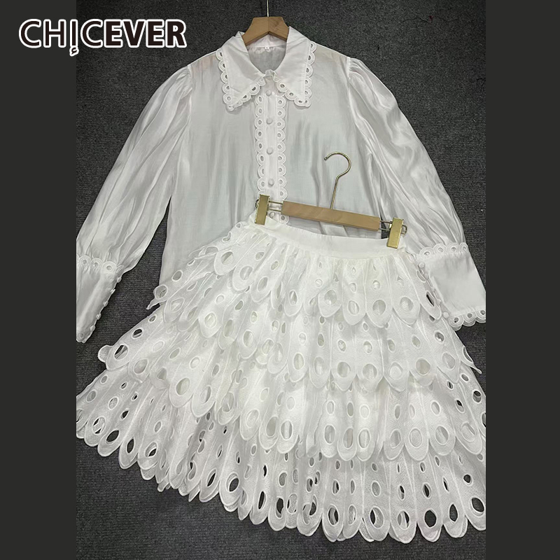 Winter Clothing Outfits - CHICEVER 솔리드 할로우 아웃 스커트 여성용
