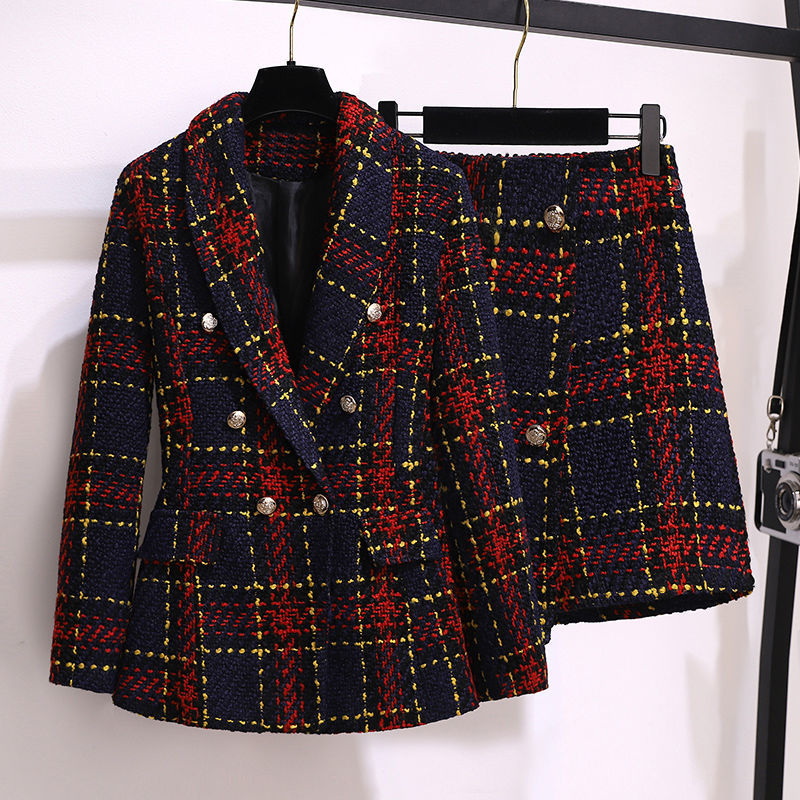 Winter Clothing Outfits - 여성용 빈티지 트위드 한국 세트 블레이저