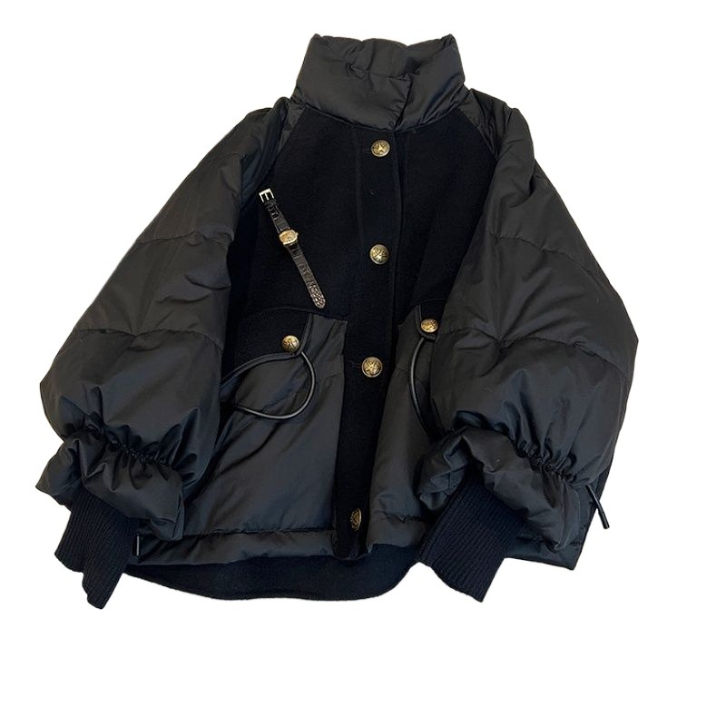 Winter Clothing Looks - 여성 의류 블랙 두꺼운 배색 블랙