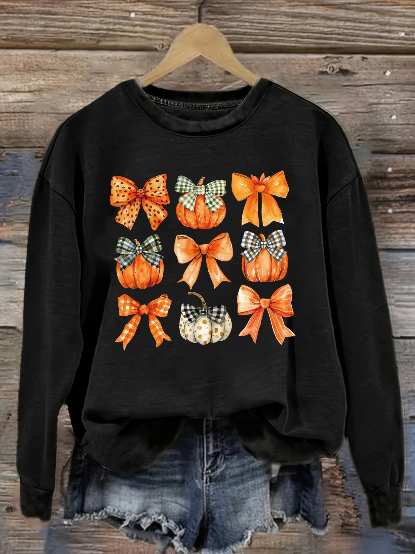 Winter Clothing Outfits - 여성 캐주얼 긴소매 크루넥 티셔츠, 호박과