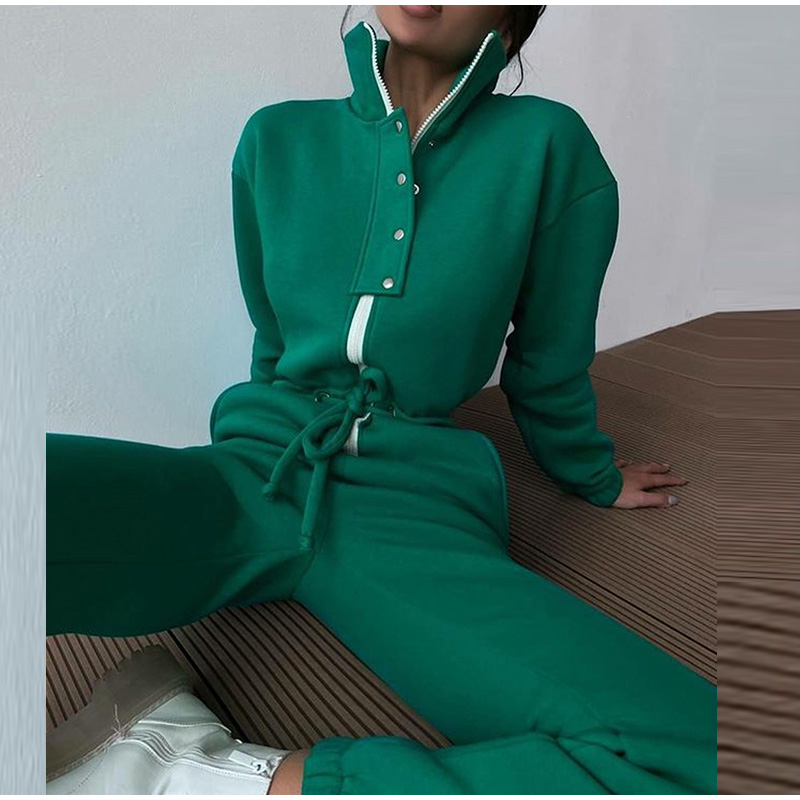 Winter Clothing Sales - 여성용 캐주얼 스탠드 칼라 점프수트, 지퍼