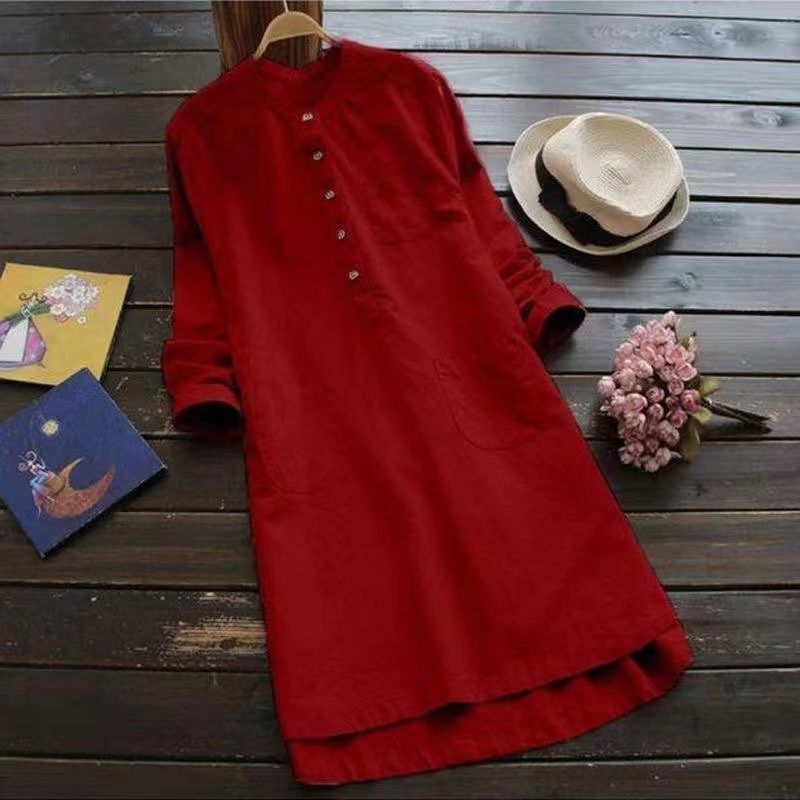 루즈한 단색 리넨 드레스, 분위기 있는 여성복, 라벨  - Winter Clothing Label 리뷰 및 가격