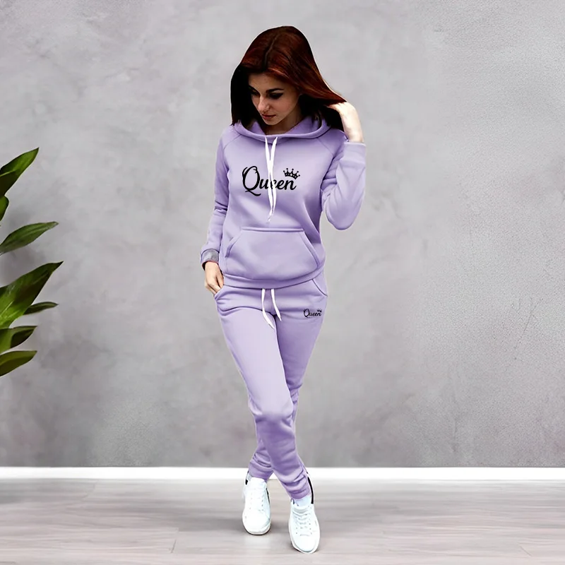 여성 트랙수트 퀸 레터 프린팅 후드 스웨트셔츠 세트 고 - Winter Clothing Outfits 리뷰 및 가격