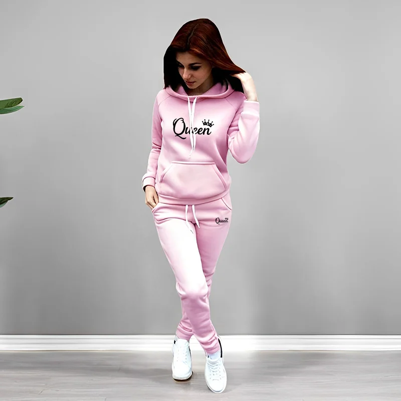 여성 트랙수트 퀸 레터 프린팅 후드 스웨트셔츠 세트 고 - Winter Clothing Outfits 리뷰 및 가격