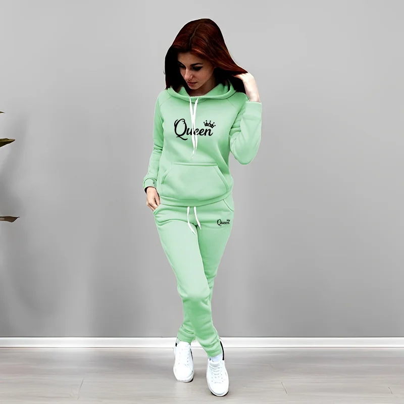 여성 트랙수트 퀸 레터 프린팅 후드 스웨트셔츠 세트 고 - Winter Clothing Outfits 리뷰 및 가격
