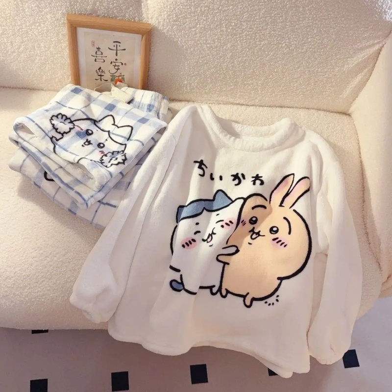 치이카와 우사기 자수 플란넬 파자마 세트 부드럽고 따뜻 - Winter Clothing Girls 리뷰 및 가격