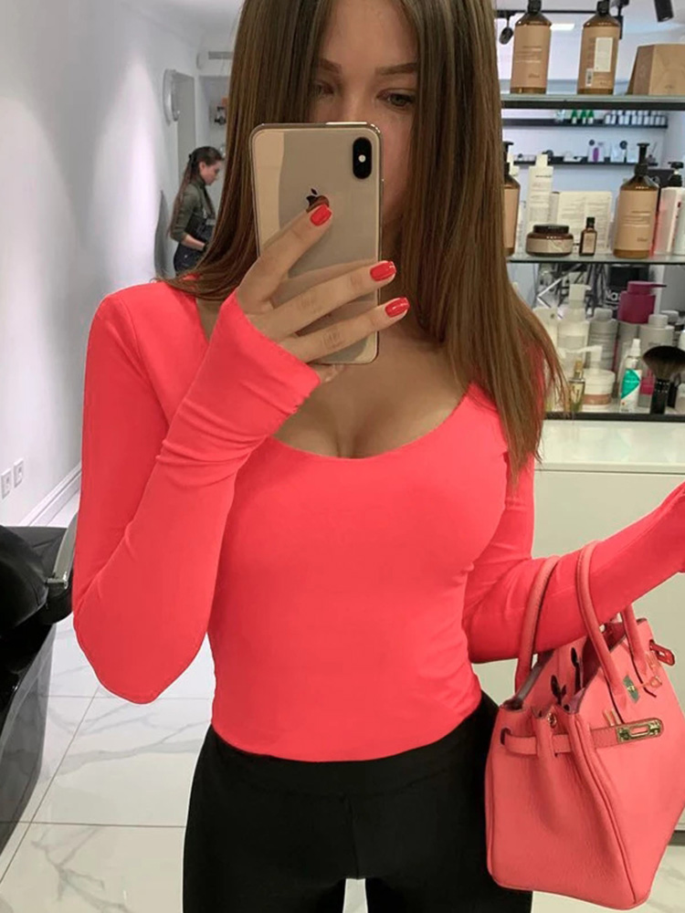오렌지 네온 바디 수트 여성 긴 소매 Bodycon 섹 - Winter Clothing Outfits 리뷰 및 가격