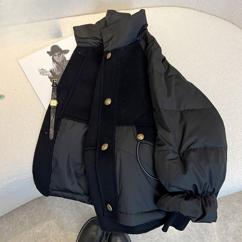 여성 의류 블랙 두꺼운 배색 블랙 골드 다운 코튼 옷  - Winter Clothing Looks 리뷰 및 가격