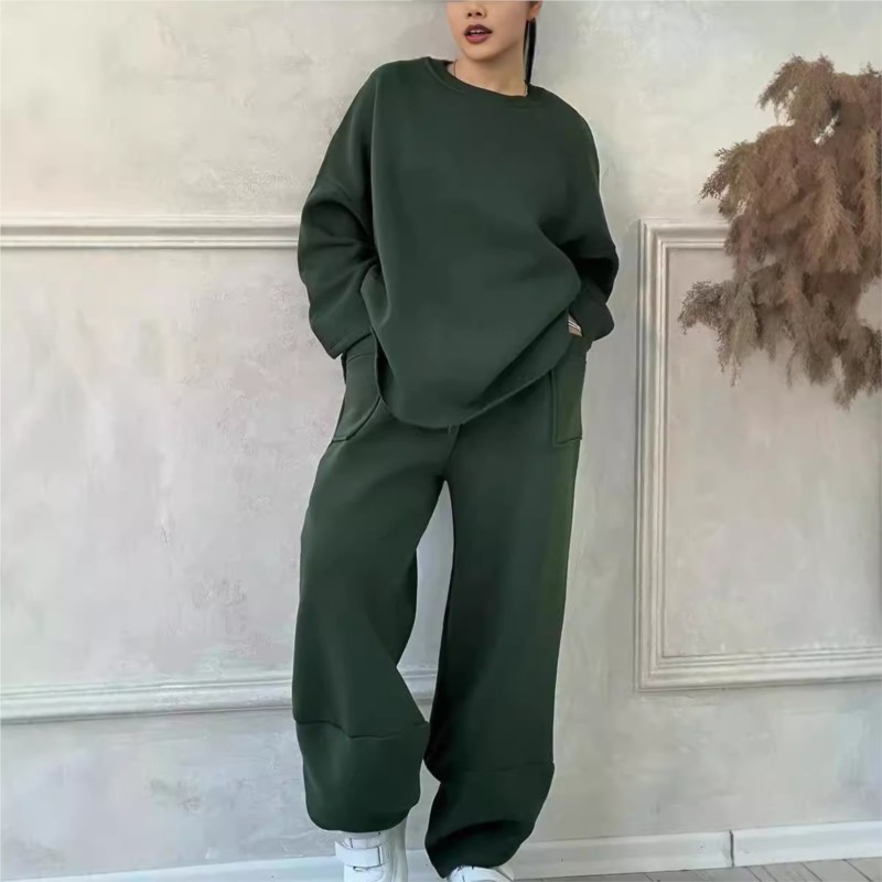 여성용 투피스 바지 세트 풀 슬리브 스웨트셔츠 O 넥  - Winter Clothing Girls 리뷰 및 가격