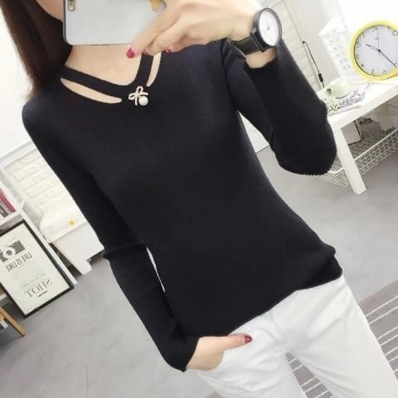 브이넥 니트 슬림 심플 우아한 스웨터 가을 겨울 긴팔  - Winter Clothing Trends For Women 리뷰 및 가격