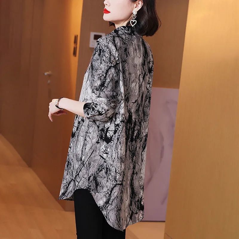 빈티지 프린트 라펠 버튼 오버사이즈 셔츠 여성 의류 가 - Winter Clothing Vintage 리뷰 및 가격