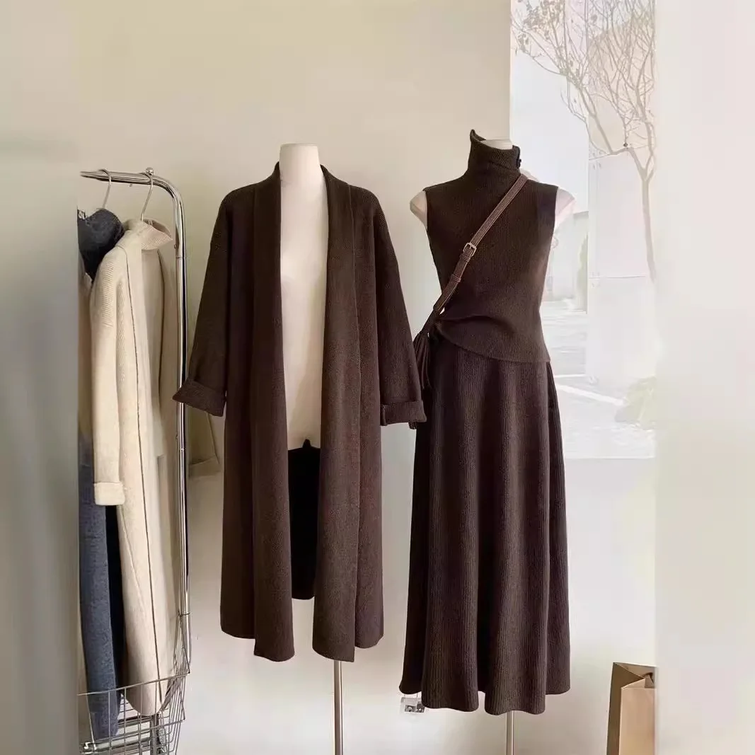 3 조각 세트 여성 긴 스웨터 조끼 2025 점퍼 드레 - Winter Clothing Sales 리뷰 및 가격