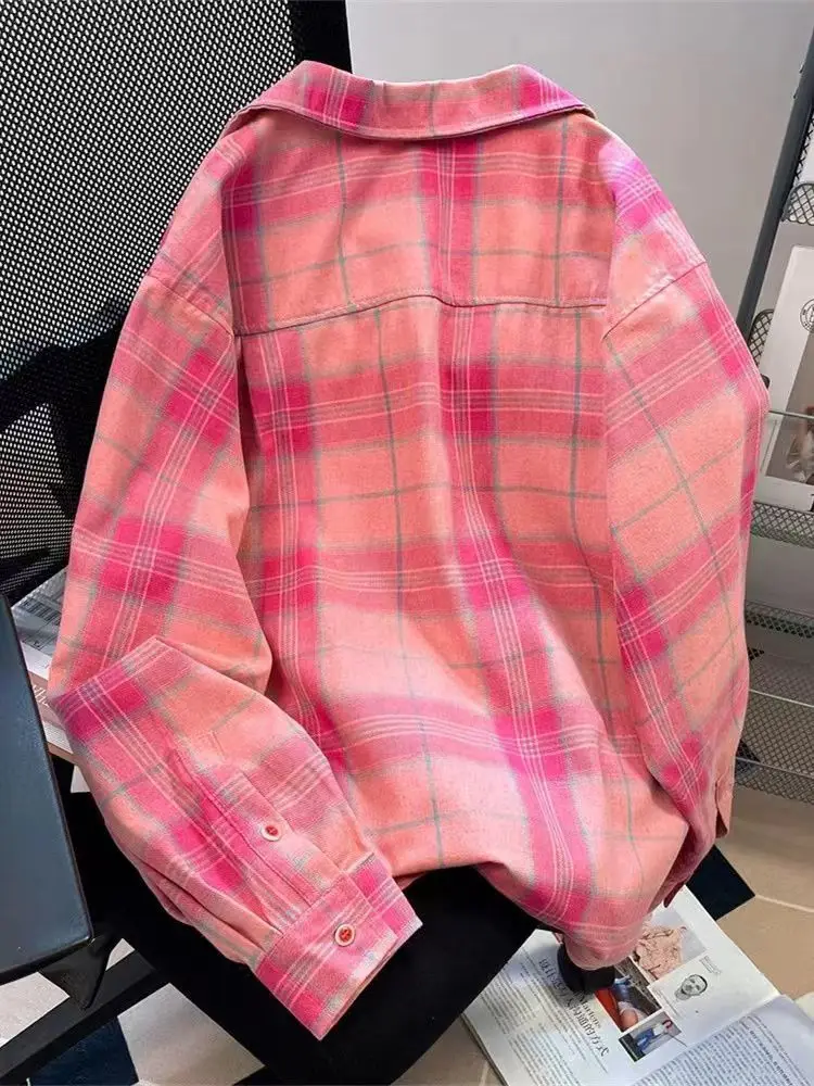 Y2K 아메리칸 빈티지 핑크 플래드 셔츠 여성 여름 패 - Winter Clothing Vintage 리뷰 및 가격