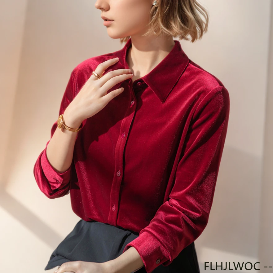 블랙 레드 벨벳 상의 블라우스, 새로운 디자인, 202 - Winter Clothing Vintage 리뷰 및 가격