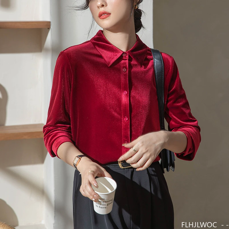 블랙 레드 벨벳 상의 블라우스, 새로운 디자인, 202 - Winter Clothing Vintage 리뷰 및 가격